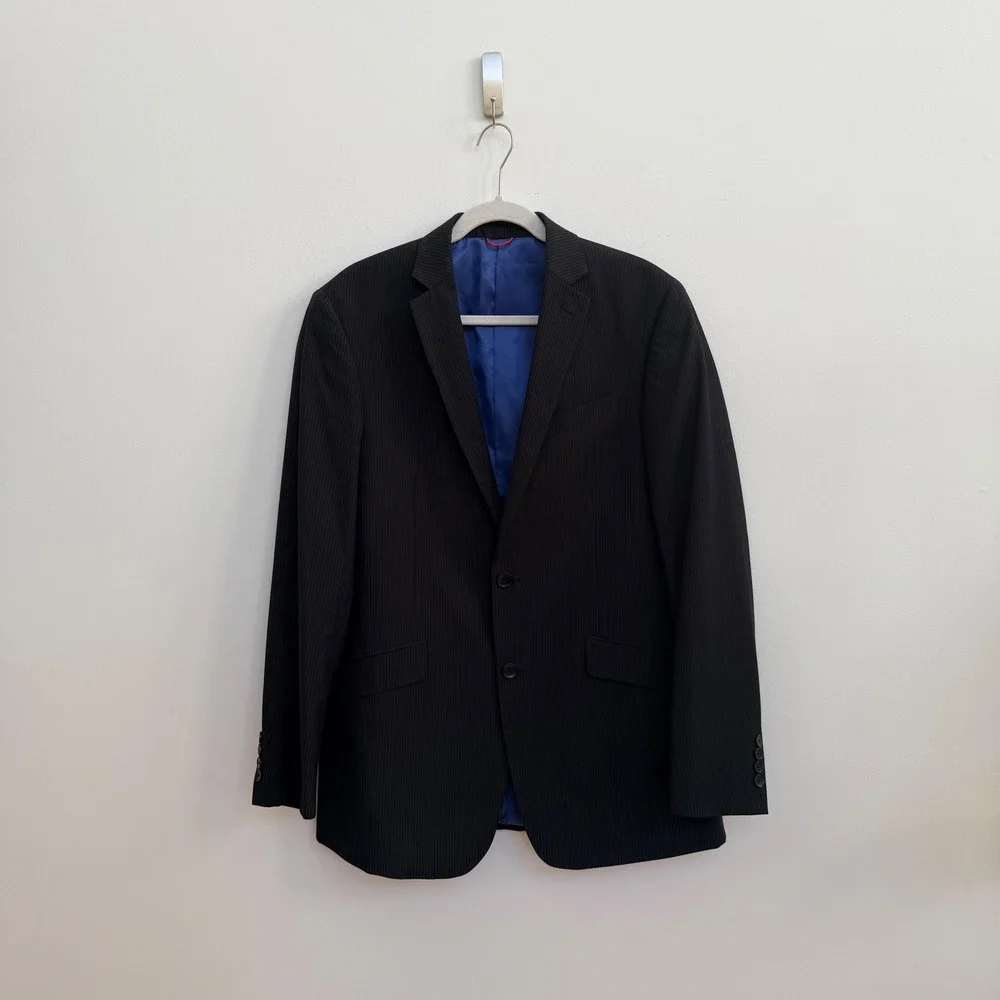 Billy London Black Pinstripe Blazer 40L Blue‎ Lining Tailored Modern Classic